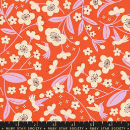 persimmon floral hummingbirds warm red
