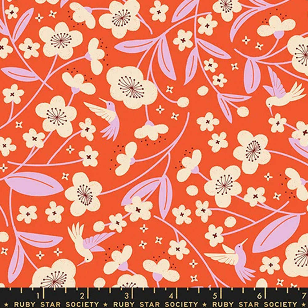 persimmon floral hummingbirds warm red